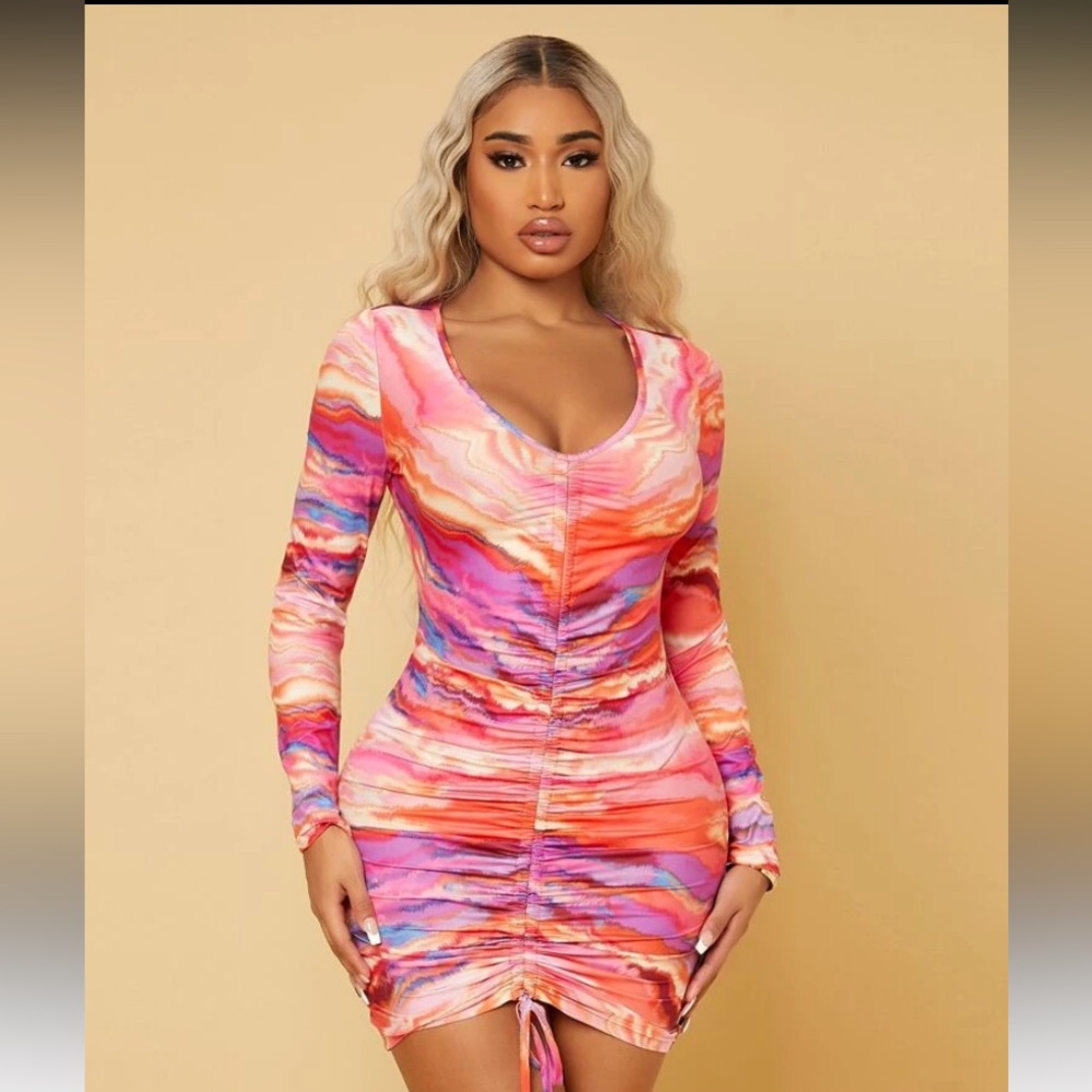 Pink purple shine long sleeve colorful women dress Xs xsmall brand new